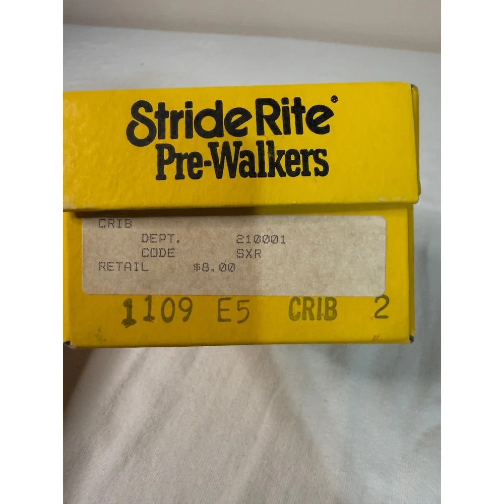 Vintage Stride Rite Pre-Walkers White Leather Crib Shoes with Bells Size 2‎ Box